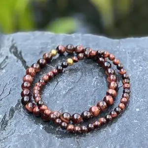 Kralen armband tijgeroog 4 en 6mm donker bruin met eind kraal kleur goud