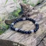 Kralen armband, Black Onyx Agaat met vierkante DQ metalen vierkantjes