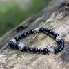 Kralen armband, Black Onyx Agaat met DQ metalen vierkantjes