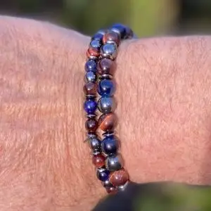 Kralen armbandset a 2 armbanden Tijgeroog/Hematiet 6/8 mm Blauw/Bruin