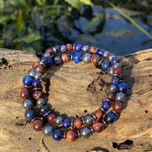 Kralen armbandset a 2 armbanden Tijgeroog/Hematiet 6/8 mm Blauw/Bruin