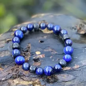 Kralen armband Tijgeroog 10 mm Donkerblauw met Boeddhistische houten Jujube kralen