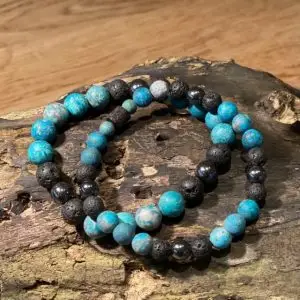 Kralen armband set matte Howlite Turquoise/Lava/Hematiet 8/10mm