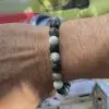 Kralen armband set 10mm zwart/grijs/wit/hematiet met houten Jujube eindkraal