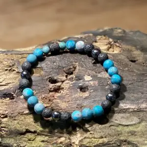 Kralen armband matte Howlite Turquoise/Lava/Hematiet 8mm