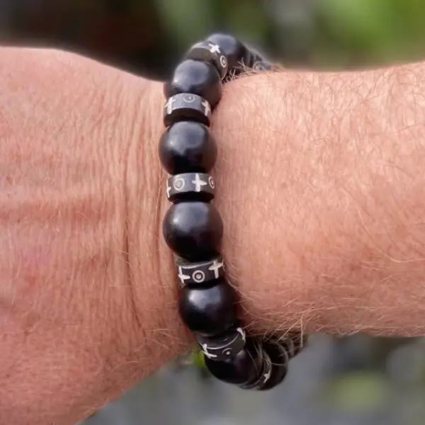 Heren en dames armband zwart Ebbenhout met Yak Bone Tibet