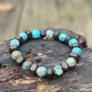 Kralen armband Ebbenhout met Turquoise Jasper 12 mm