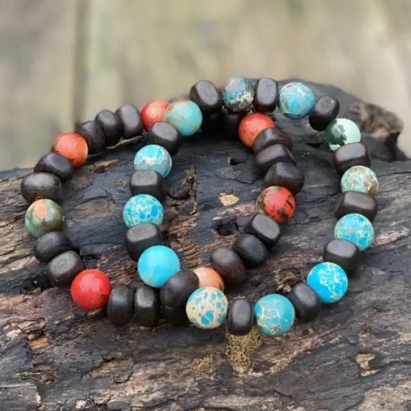 Kralen armband Ebbenhout met Turquoise Jasper 12 mm