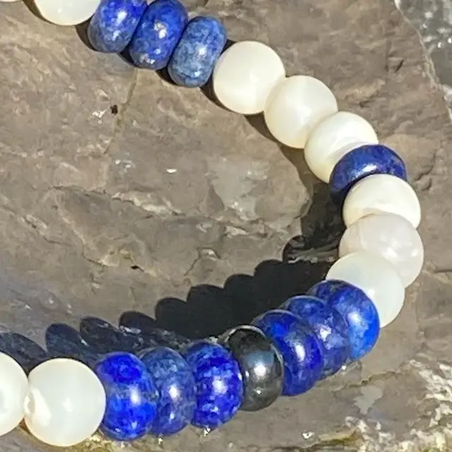 Armband Rondelle Lapis Lazulli Delfs blauw met parelmoer