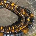 Armband 3-delig met platte Heishi kralen 6mm Tijgeroog en Hematiet