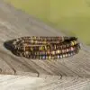 Armband 3-delig met platte Heishi kralen 6mm Tijgeroog en Hematiet