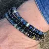 Armband 3-delig 4 mm met platte Heishi kralen blauw/zwart met Hematiet