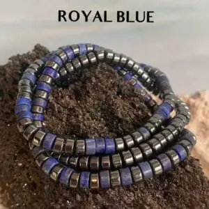 Kralen armband set met Heishi kralen 6mm en Hematiet 6mm royal blue . Custom made in 's-Hertogenbosch