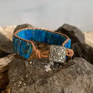 Ibiza armband leder met natuurstenen Blauw