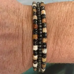 Armbandenset 3-delig Heishi kralen Caramel met Hematiet