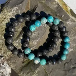 Armbandset 2-delig 10 mm lavasteen met Turquoise