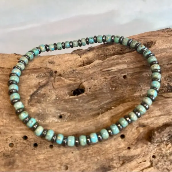 Miyuki Picasso armband Turquoise 4mm met Hematiet schijfjes