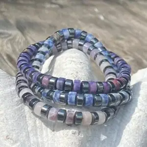 Armbandenset 3-delig platte Heishi kralen Purple met Hematiet