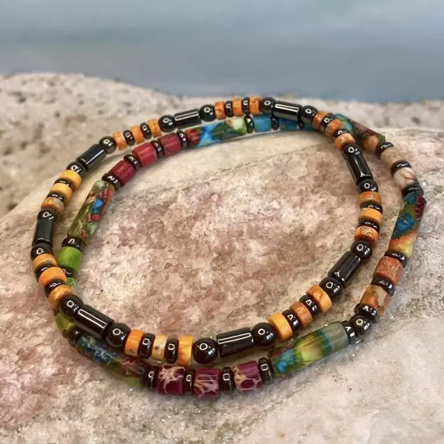 Armbandset heishi kralen 4mm oranje/multicolour met hematiet