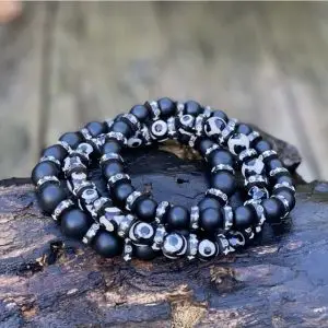 Armbandset 3 delig Black Onyx met Boeddhistische Matra's 8 en/of 10mm