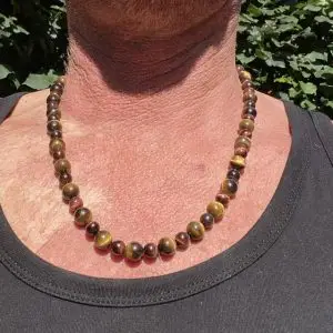 Ketting tijgeroog 60 cm 8/10 mm midden en donkerbruin