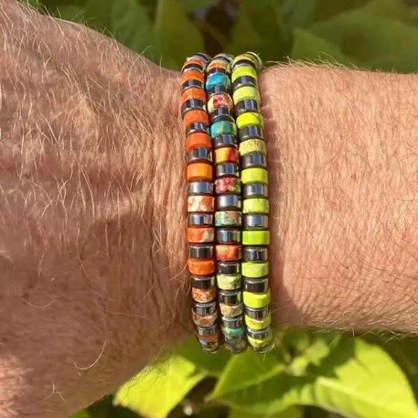 Armbandset 3 -delig platte Heishi kralen multicolour, oranje en groen