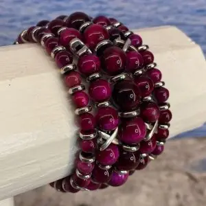 Armbanden set a 5 Cross/JaXX Sensation 6,8 en 10 mm met Edelstaal tijgeroog rood