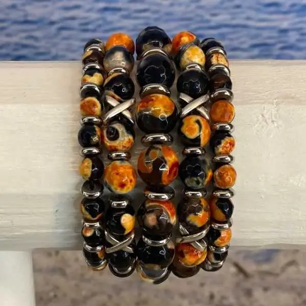 Armbanden set a 5 Cross/JaXX Sensation 6,8 en 10 mm met Edelstaal oranje