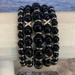 Armbanden set a 5 Cross/JaXX Sensation 6,8 en 10 mm met Edelstaal black onyx