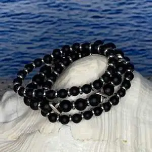 Armbanden JaXX/Cross black onyx mat 6 en 8 mm met Edelstaal