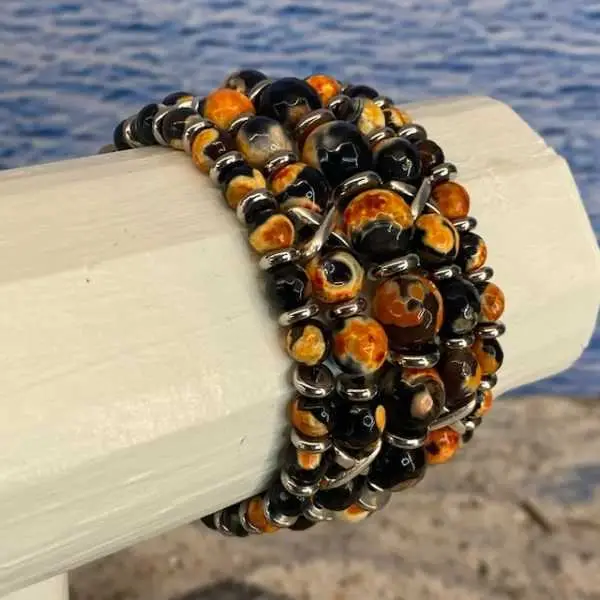 Armbanden set a 5 Cross/JaXX Sensation 6,8 en 10 mm met Edelstaal oranje