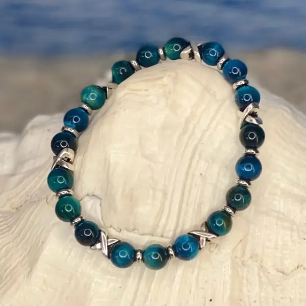 Armband JaXX/Cross tijgeroog turquoise uitgevoerd met edelstaal.