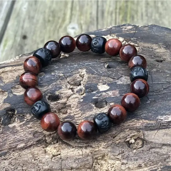 Kralen armband Tijgeroog 10 mm Donkerbruin met Boeddhistische houten Jujube kralen