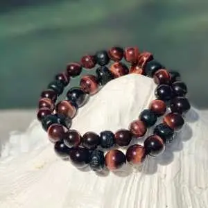 Kralen armband Tijgeroog 10/12 mm donker bruin met Boeddhistische houten Jujube kralen