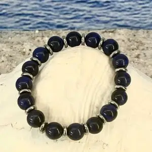 Armband JaXX Tijgeroog blauw 10mm met edelstelen spacers