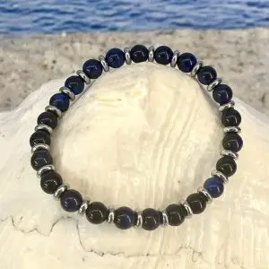 Armband JaXX Tijgeroog blauw 6mm met edelstelen spacers