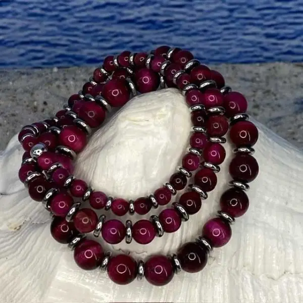 Armbanden JaXX Tijgeroog rood 6/8 en 10 mm met Edelstaal