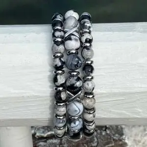 Armbanden set a 3 Cross/JaXX Sensation 6 en 8 mm met Edelstaal Black&White