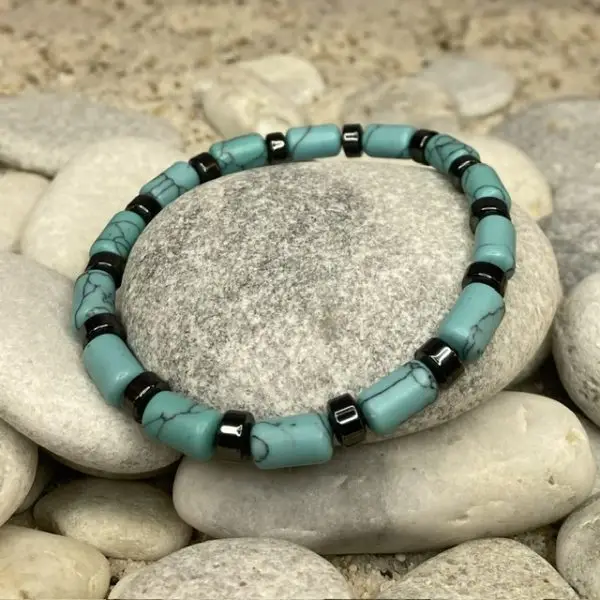 Armband Inner Flow Cilindervorm 6 x 10mm Turquoise Agaat met Hematiet