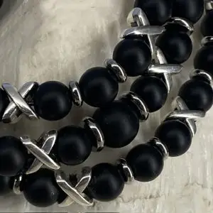 Armbanden set a 3 Cross/JaXX Black Onyx mat 8/10/8 mm met Edelstaal