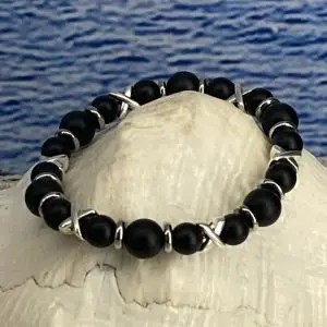 Armbanden set a 3 Cross/JaXX Black Onyx mat 8/10/8 mm met Edelstaal