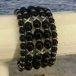 Armbanden set a 5 JaXX Black Onyx mat 6/8/10/8/6 mm met Edelstaal