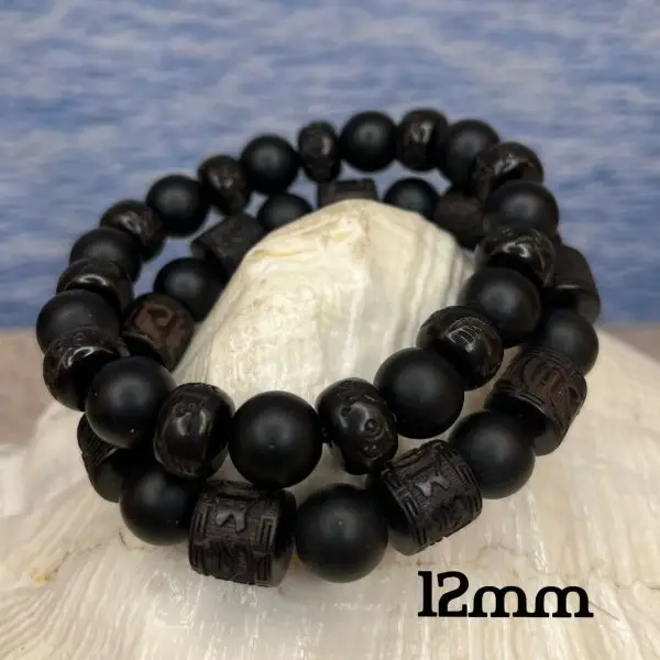 Armband Tibet natural Black Onyx meditatie armband 12 mm