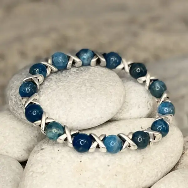 Armband Cross Dark Blue Chalcedon Jades 8mm met edelstaal