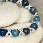 Armband Cross Dark Blue Chalcedon Jades 8mm met edelstaal