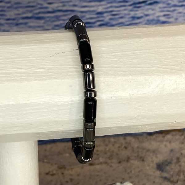 Armband Inner Flow Cilindervorm 6 x 10mm Black Agaat en Hematiet combi