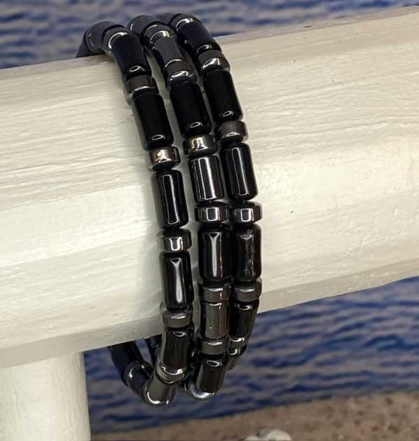 Armbandset 3-delig Inner Flow Cilindervorm 6 x 10mm Black Agaat en Hematiet combi