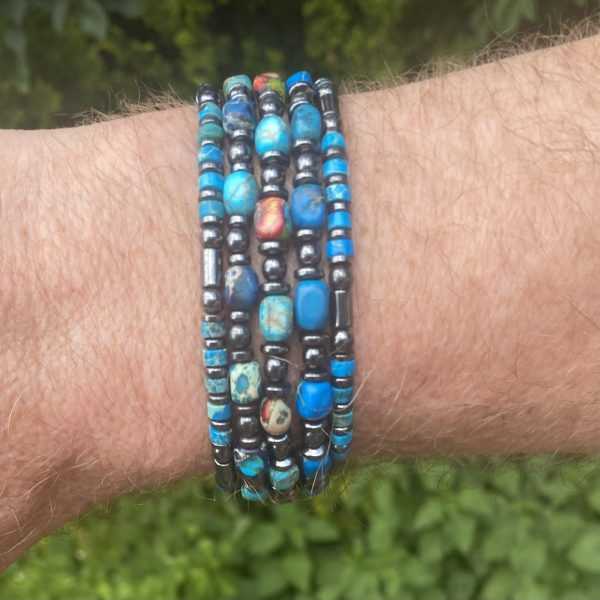 Armbandenset 5-delig keizerlijke kralen Agaath blauw/turquoise/multicolor/felblauw
