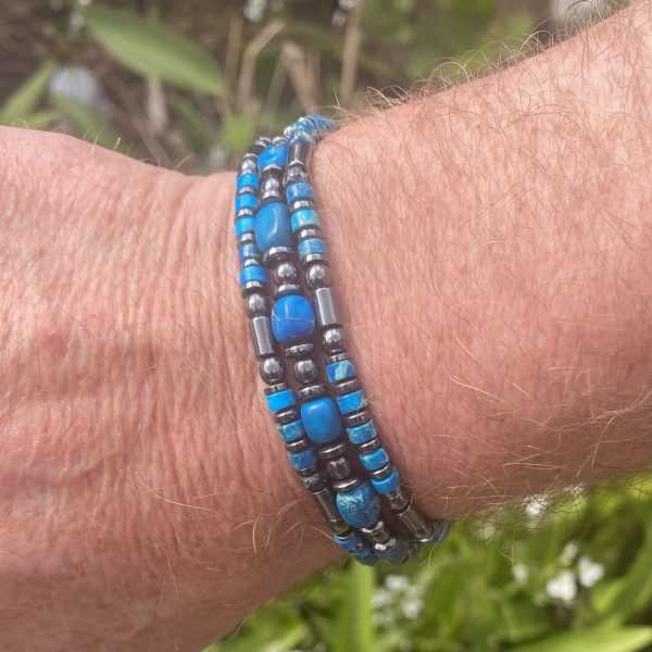 Armbandenset 3-delig keizerlijke kralen Agaath en heishi kralen felblauw