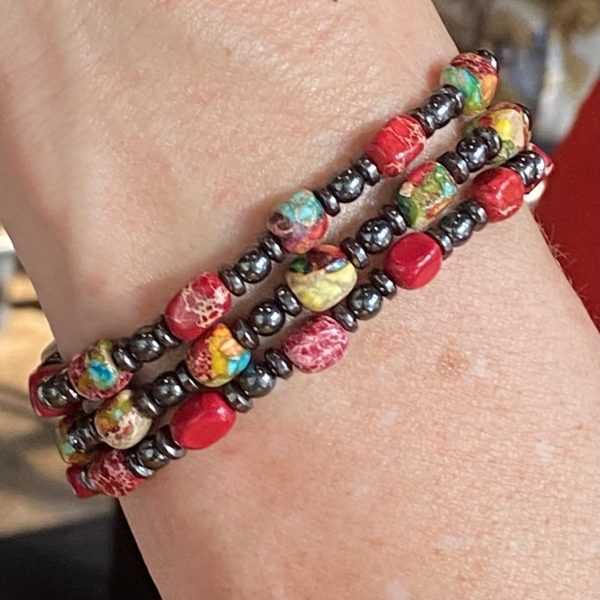 Armbandset 3-delig Beads of Happiness exclusief multicolor, rood, multicolor/rood 6 mm